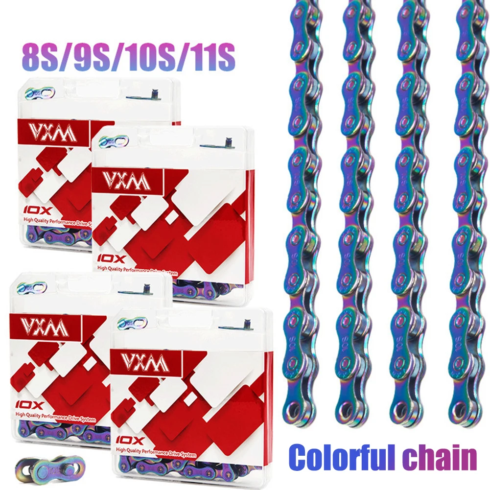 

8 9 10 11 Speed Bicycle Chain MTB Bike Electroplated Colorful Dazzling Chain Road Bicycle Chains Part 116 Links For Shimano