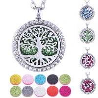 stainless steel tree of life aromatherapy necklace open locket essential oils aroma diffuser pendant necklace with 10 pcs pads