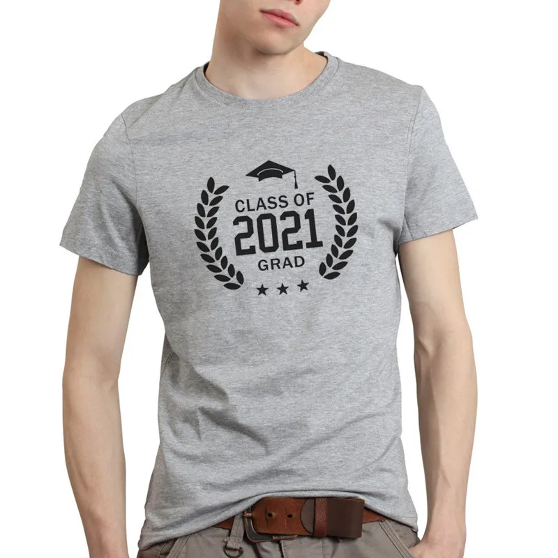 

100% Cotton T-shirt Class Of 2021 Grad Graduation Unisex T-shirts Cool Black Print Tops Summer Casual Short Sleeve Men's T Shirt