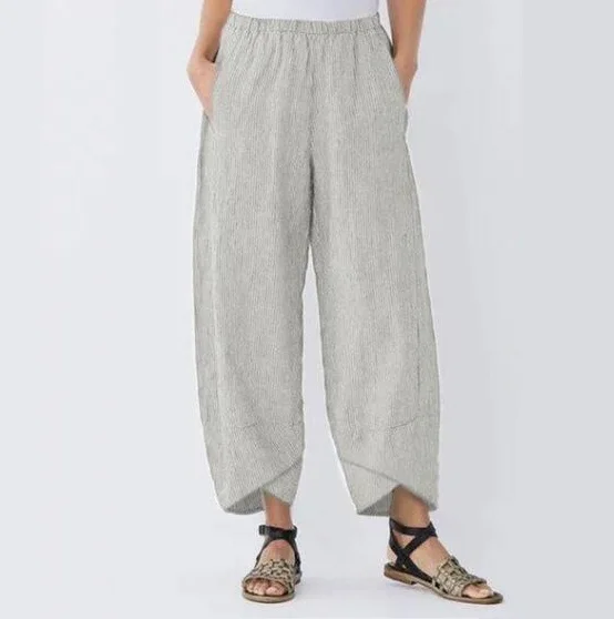 

Women Casual Pants Summer Elastic Waist Plus Size Loose Linen Pants Comfortable Asymmetrical Pantalon Oversized Cropped Pants