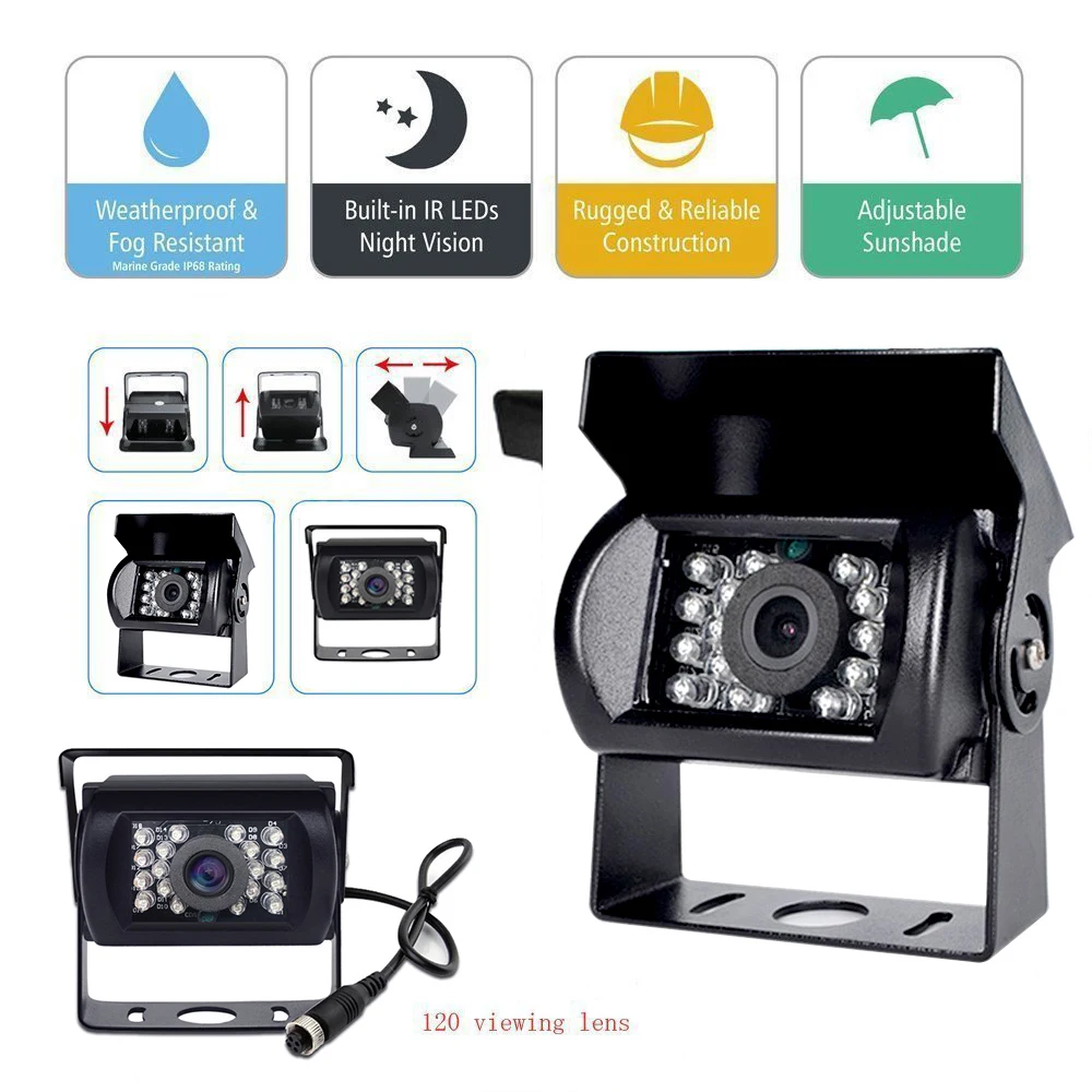 podofo dc 12v 24v 7 car monitor display 4 pin ir night vision rear view camera for bus truck rv caravan trailers free global shipping
