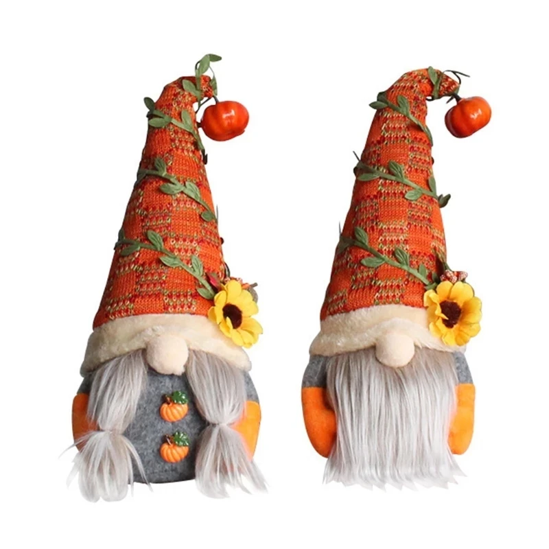 

Harvest Fairy Faceless Doll Gnome Autumn Pumpkin Sunflower Elf Dwarf Plush Christmas Ornament for Thanksgiving Window Decor