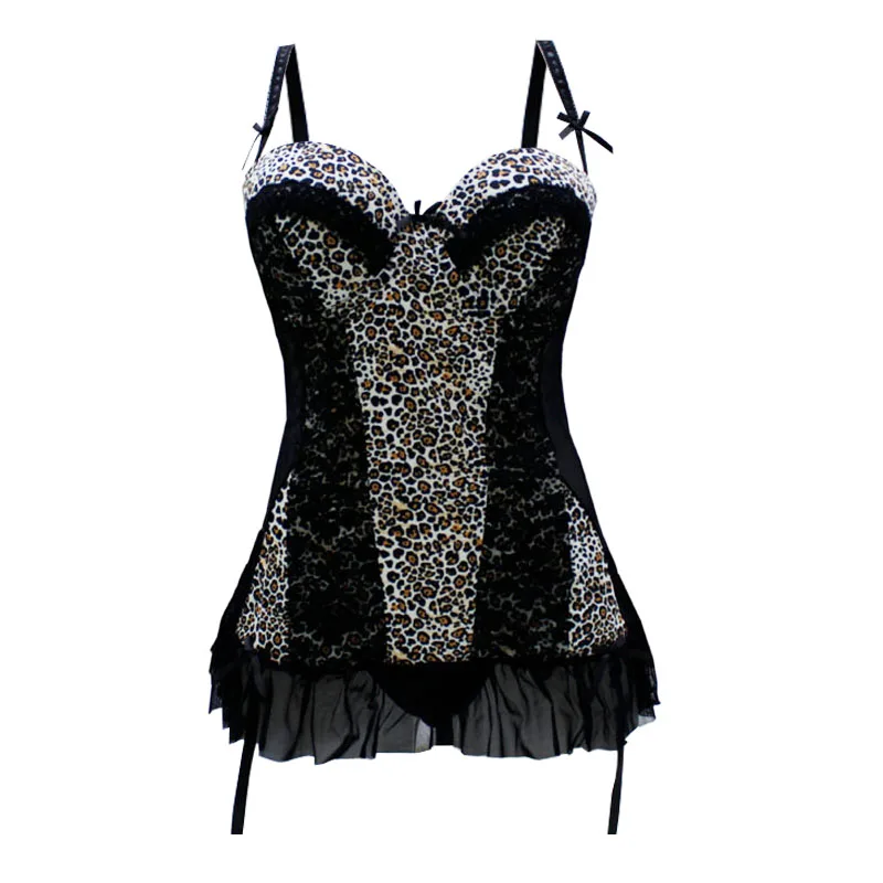 

Women Intimates Corsets sexy Leopard Bustiers With Underwire Cup bra Ruffles Printing Underwear S M L XL