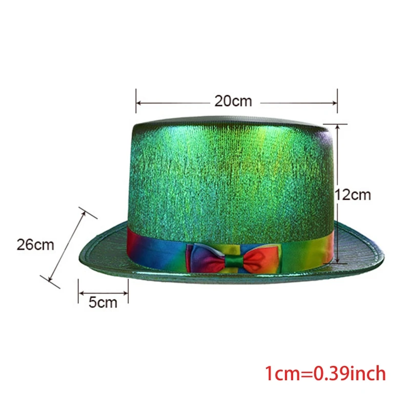 

Men Women Shiny Holographic Metallic Top Hat Rainbow Ribbon Bowknot Fedora Jazz Cap Stage Performance Carnival Cosplay Party Pro