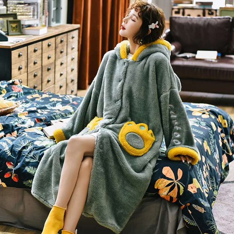 Зимние женские халаты Коралловая бархатная одежда для сна милый мультяшный