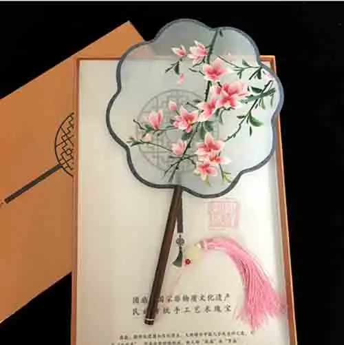 

Chinese Hand-Fan Hanfu Two-sided Embroidery Handle Fan Cheongsam Hanfu Accessory Hand Fan Chinese Traditional Gift For Women