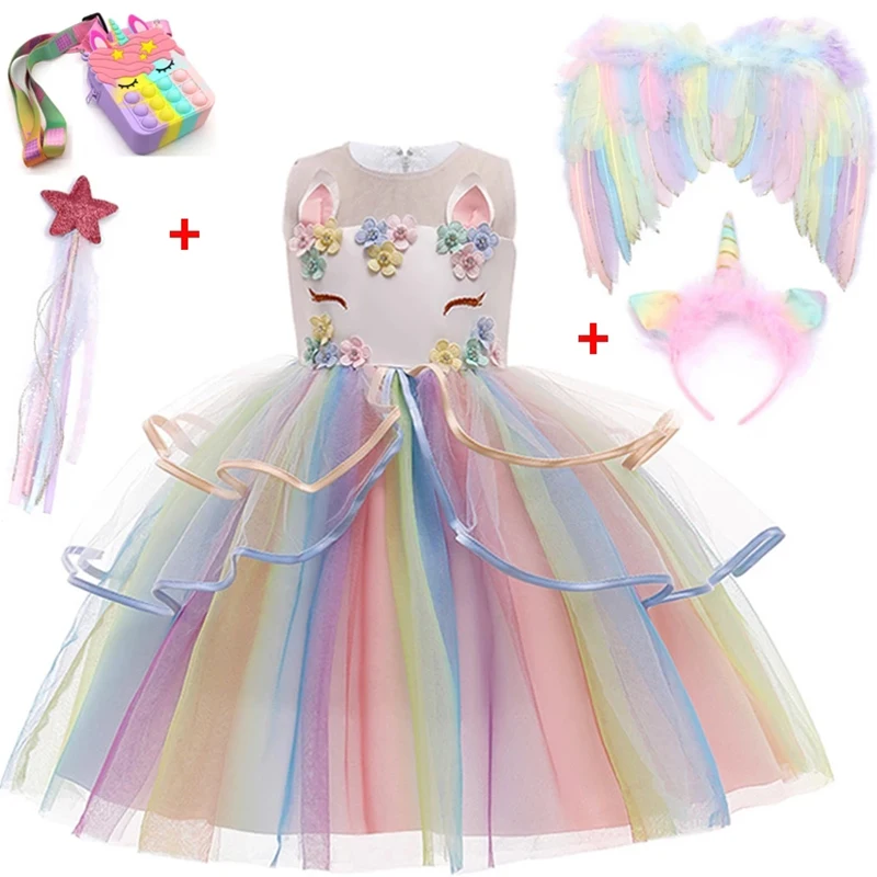 Summer Dress For Girls Children Carnical Birthday Party Unicorn Princess Dresses Flower Wedding Kids Vestidos 3-12Y | Детская одежда и