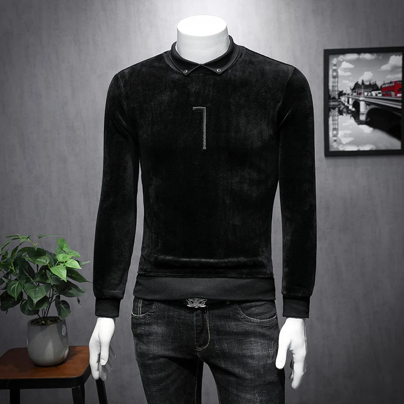 Повседневные топы уличная одежда футболка с вышивкой бархатная Camisas Sociais De Veludo