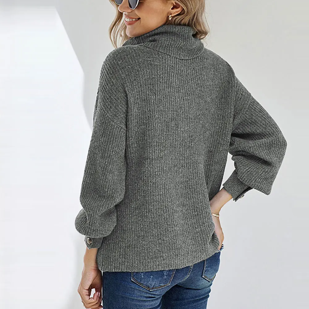 

Retro Autumn Winter Women Pullover Female Loose Lazy Wind Sweater High Collar Casual Thick Knitting Ladies Solid Clothes