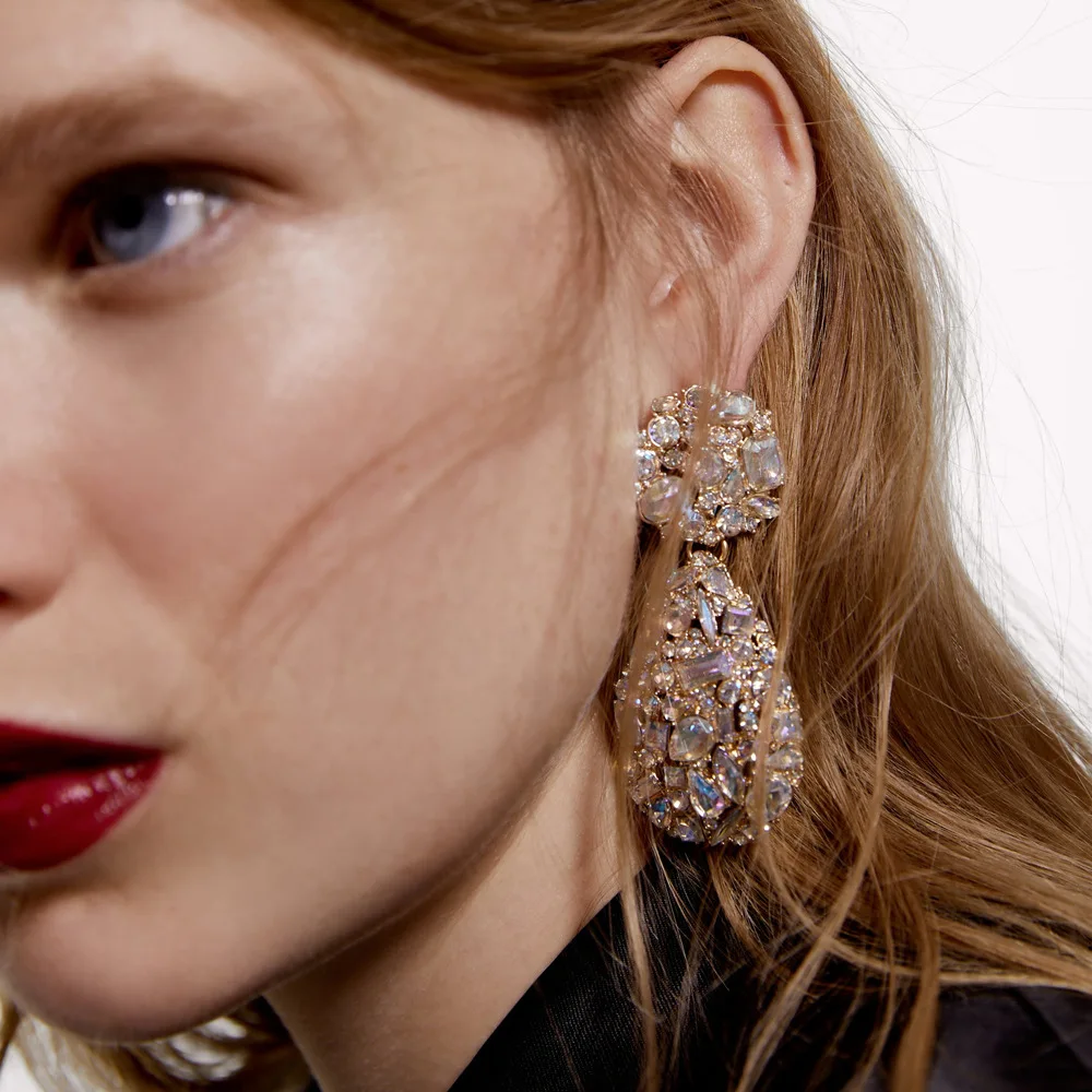 Женские Висячие серьги ZA с кристаллами ручной работы геометрические стразы