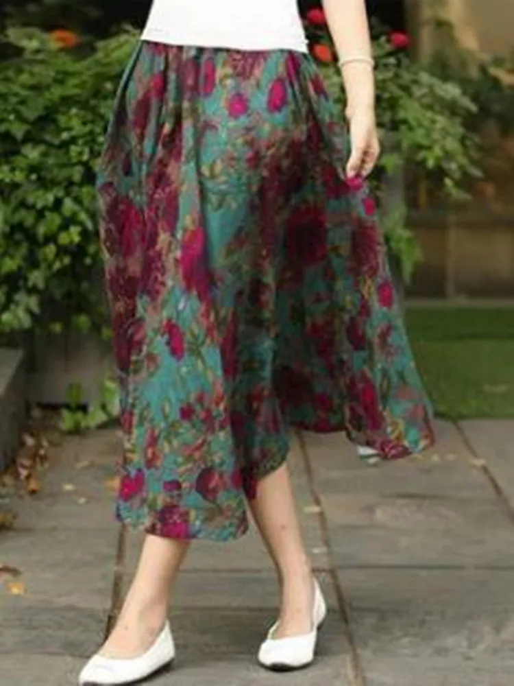Юбка женская с цветочным принтом длинная повседневная юбка со средней талией на
