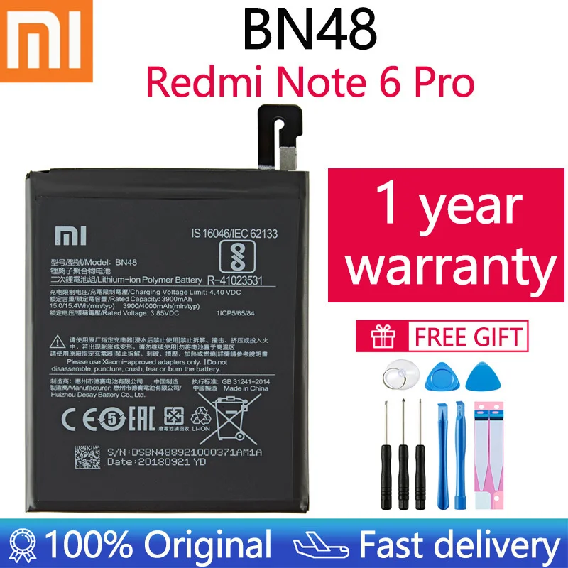 

Оригинальный аккумулятор для телефона Redmi Note 6 Pro, аккумулятор для Xiaomi redmi Note 6 Pro BN48, батареи Red rice Note6 Pro, аккумулятор