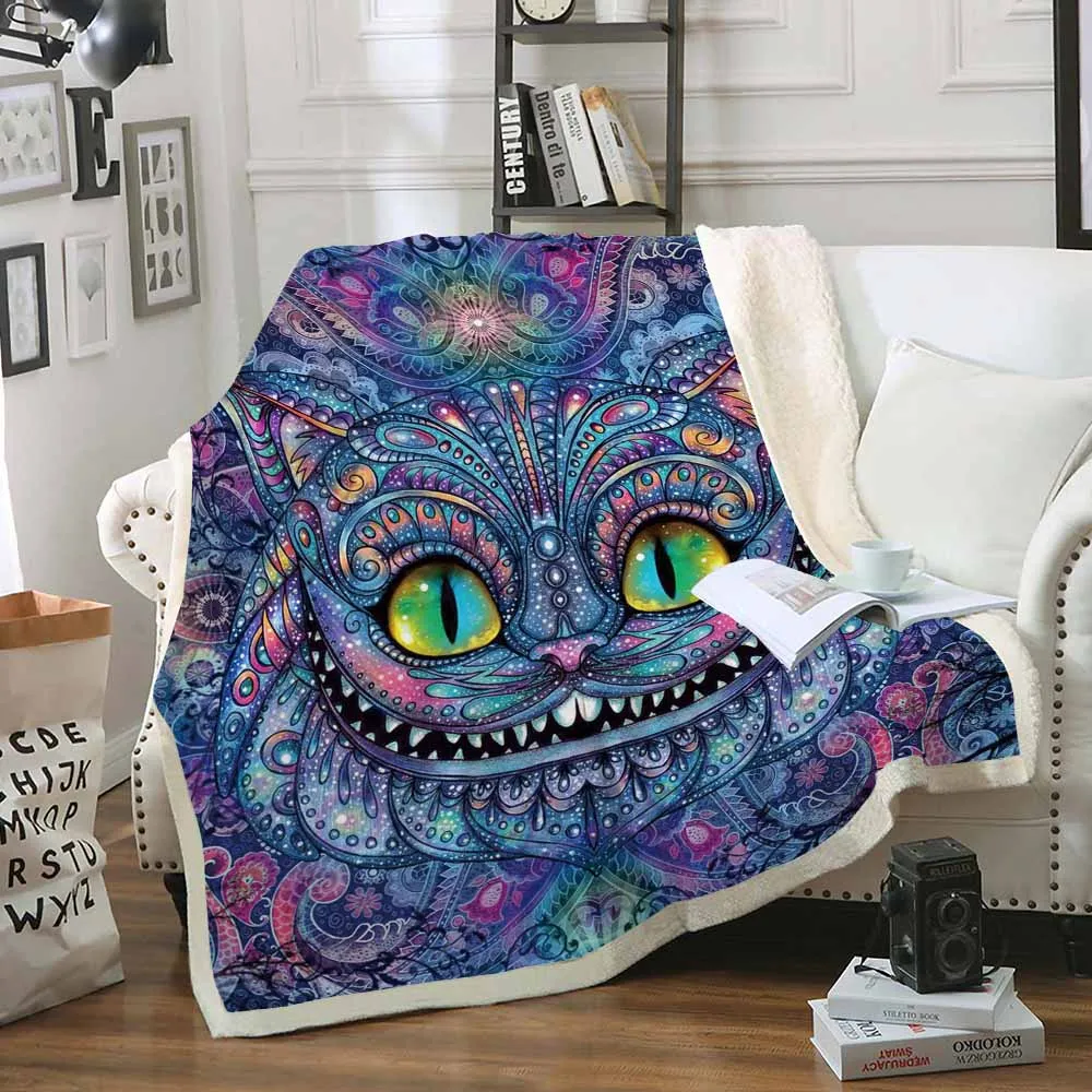 

3D Printed Smiley Cat Sherpa Fleece Blanket For Beds Thick Quilt Fashion Bedspread Throw Blanket Adults Kids Warm Couch Bed