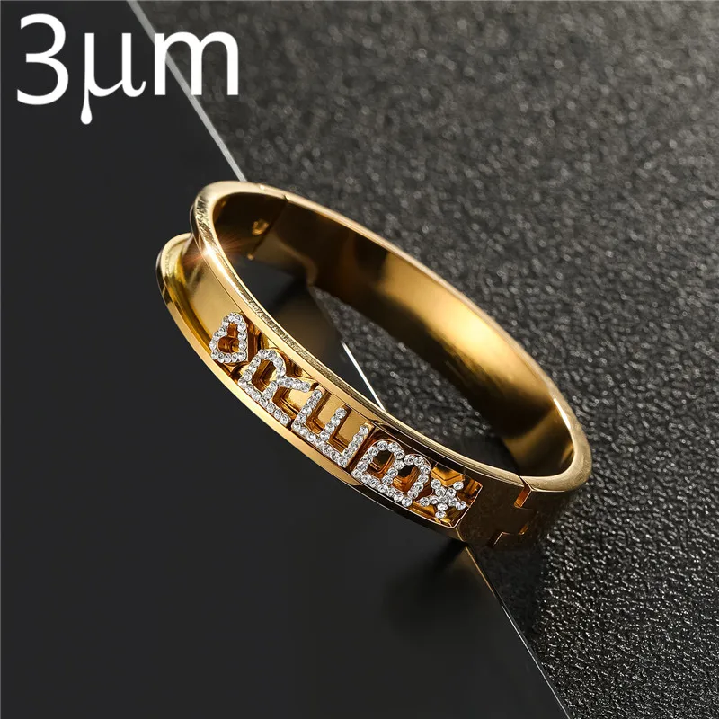 

3UMeter 2020 New DIY Letter Bangles for Women Custom Name Cuff Bangles Bracelet Stainless Steel 3A Zircon Bangles Gold