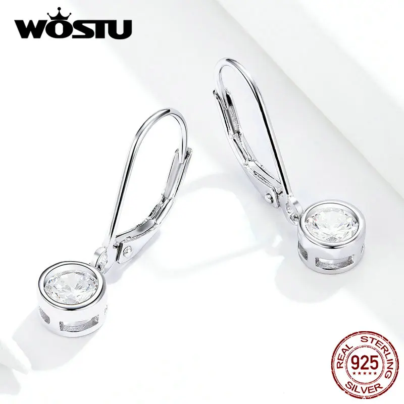 WOSTU, Новая мода, 925 пробы, серебро, изысканные, круглые, циркон, висячие серьги для женщин, свадебные серьги, роскошные ювелирные изделия, DXE747