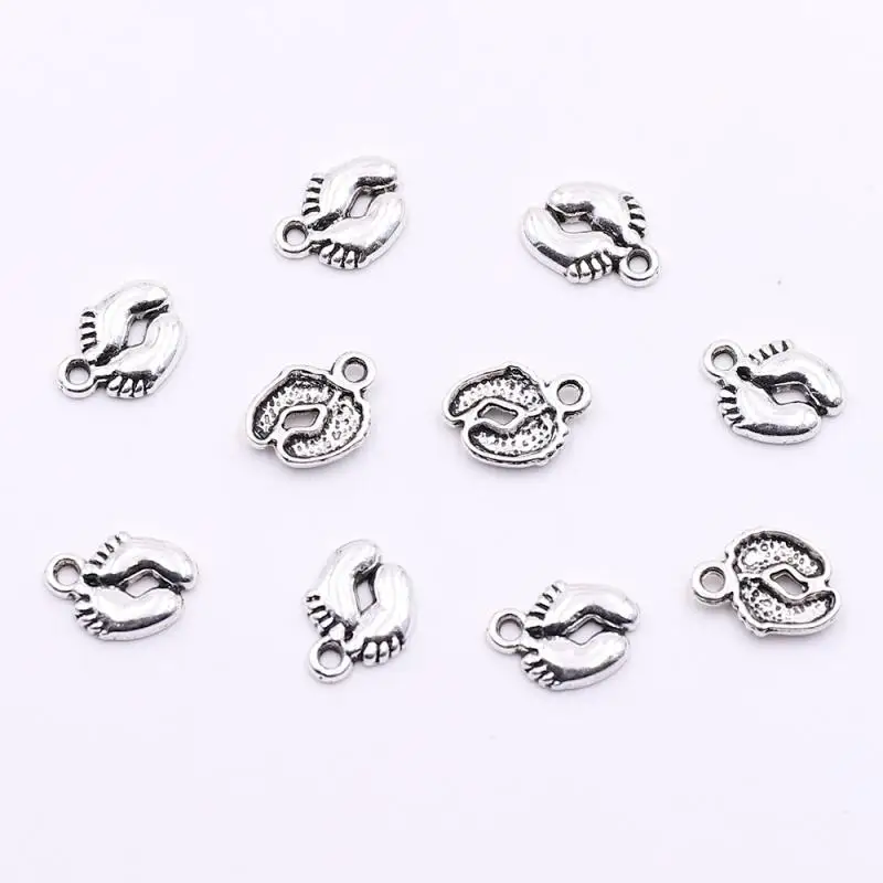 10/30 шт покрытые серебром Цвет металлические детские Подвески в виде ступней для
