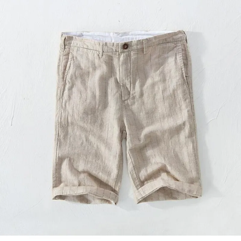 

New style linen shorts men casual striped flax mens shorts mens clothing short masculino 3color