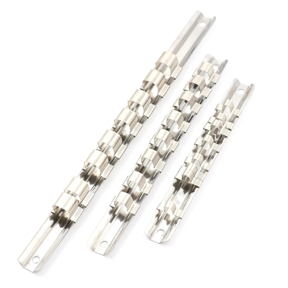 

1/4" 3/8" 1/2" with 8 Clips Organizer Storage Socket Rack Holder On Rail Tool