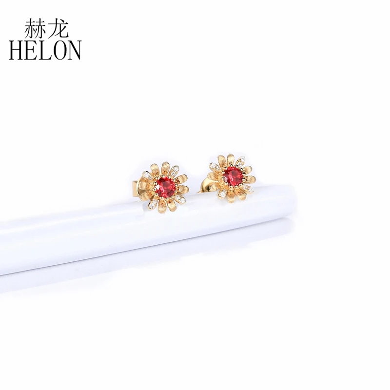 Серьги гвоздики HELON с натуральными бриллиантами и рубинами модная бижутерия