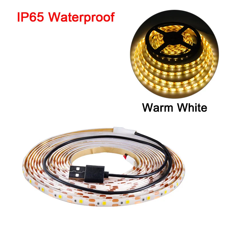 IP65 warm white СВЕТОДИОДНЫЙ Светильник-ночник, 5 В, светильник под кровать, 50 см-5 м, USB светодиодный светильник, водонепроницаемый SMD 2835 для ПК, ТВ, подсветка, освещение для шкафа - Испускаемый цвет: IP65 warm white