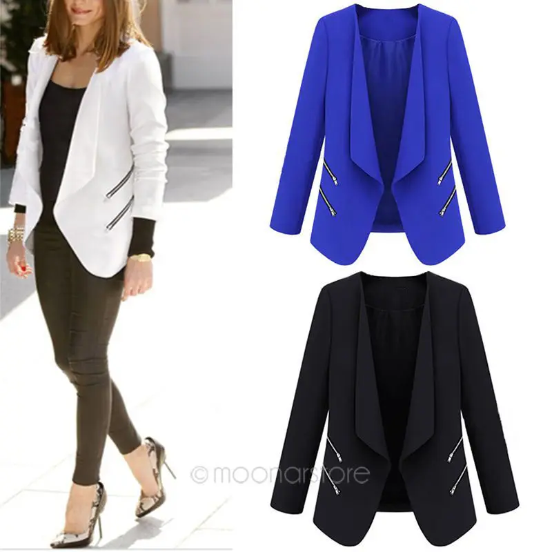 

Женский облегающий костюм для отдыха, однотонная куртка на молнии, тонкое пальто с длинным рукавом, черный белый синий