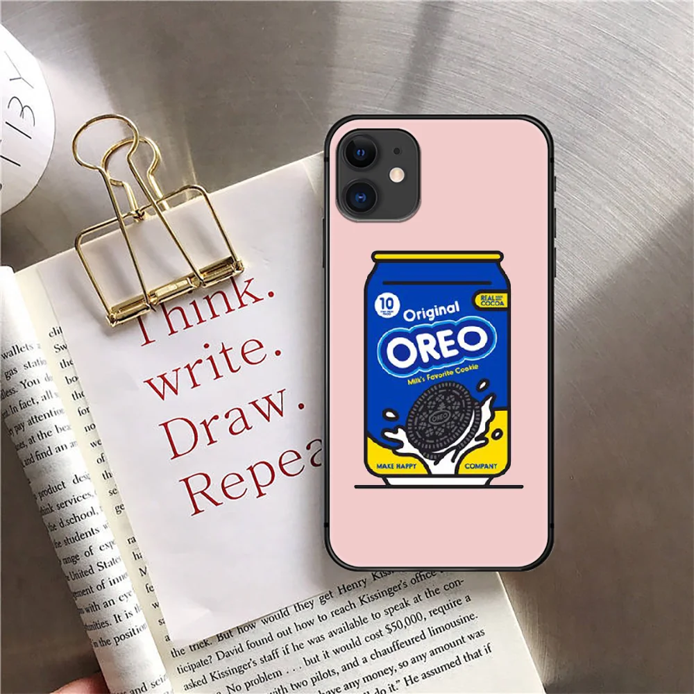 

Oreo Milk Cookies Cute Creativity Phone Case Cover For Iphone 6 7 8 11 12 5S 6S X Xr XS Se Plus Pro Max Mini 2020 Black Bumper