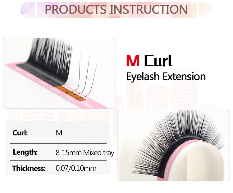 Qeelasee 20 cases/lot M curl False Eyelash Extensions Mink Black Material 8-15mm Mixed Tray Makeup Lashes |