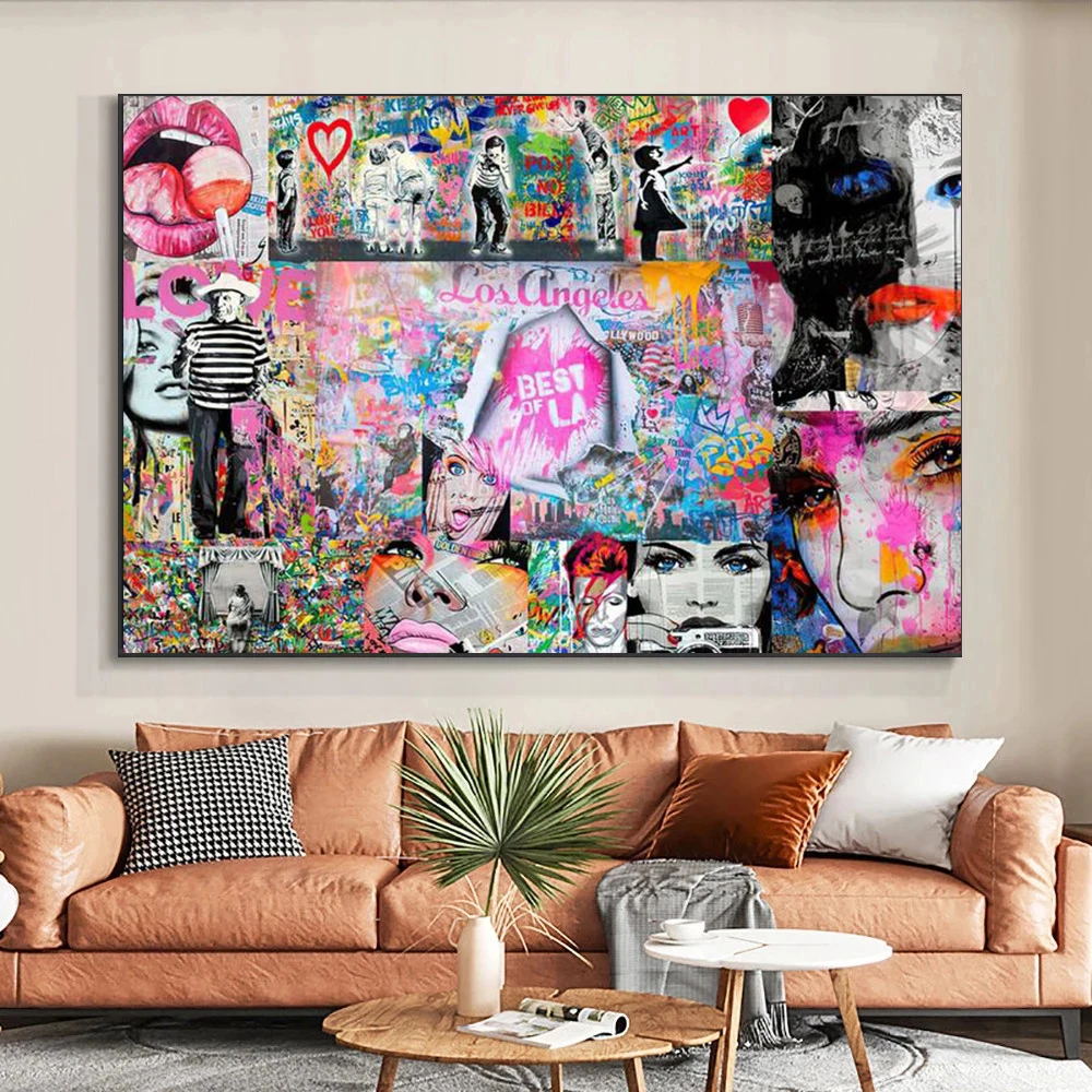 

Graffiti Banksy Collage Canvas Art Wall Painting Modern Abstract Street Art Poster Pictures For Living Room Cuadros Home Decor