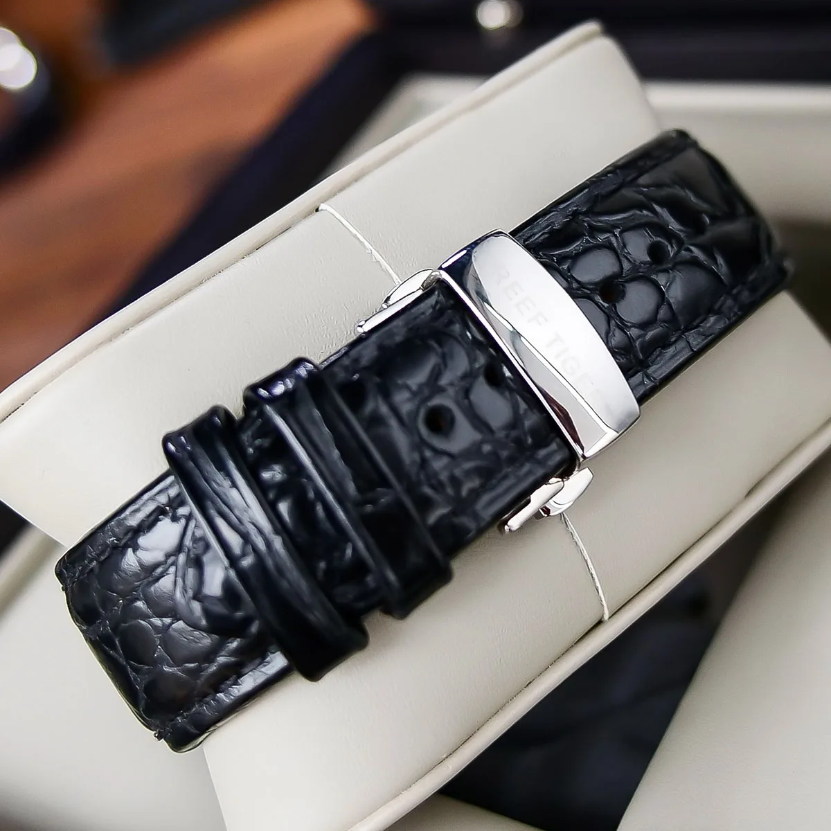 New Reef Tiger/РТ мужские роскошные аналоговые автоматические часы кожаный ремешок