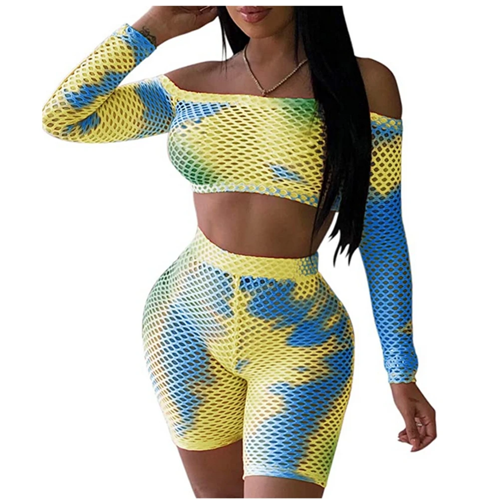 Женский сексуальный сетчатый облегающий топ с открытыми плечами и длинным