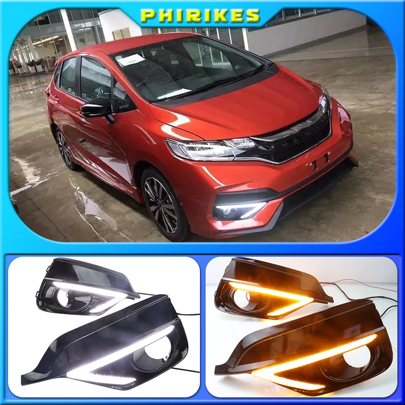

2PCS For Honda Fit Jazz Sport RS 2018 2019 Turn Yellow Signal Relay Waterproof Car DRL 12V LED Daytime Running Light Fog Lamp