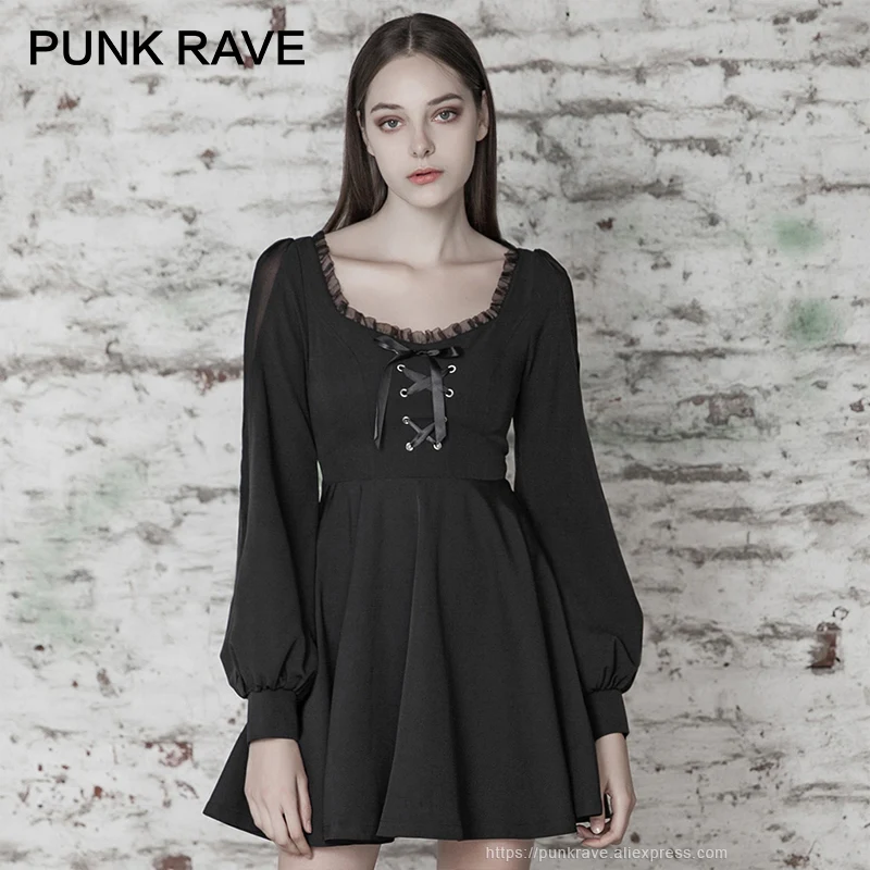 Женское шифоновое платье мини черное повседневное винтажное с высокой талией и