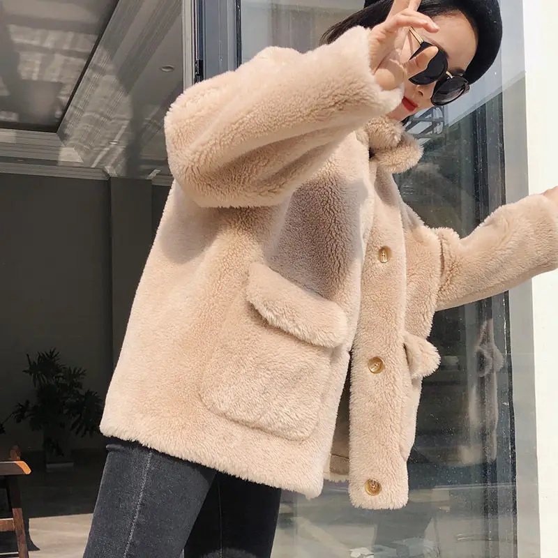 Женская куртка из натуральной овчины модное пальто шерсти Толстая теплая