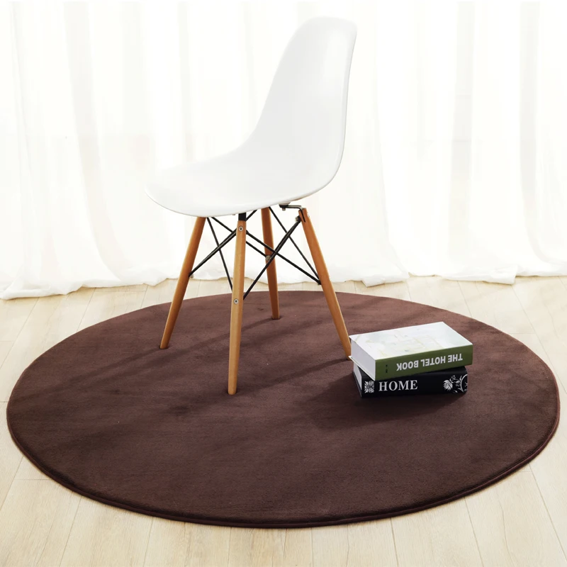 Толстый меховой круглый ковер в японском стиле однотонный фиолетовый зеленый