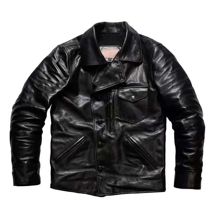 

YR!Free shipping.Tea core horsehide.Luxury quality leather jacket,Slim vintage genuine leather coat,leather clothing.Japan