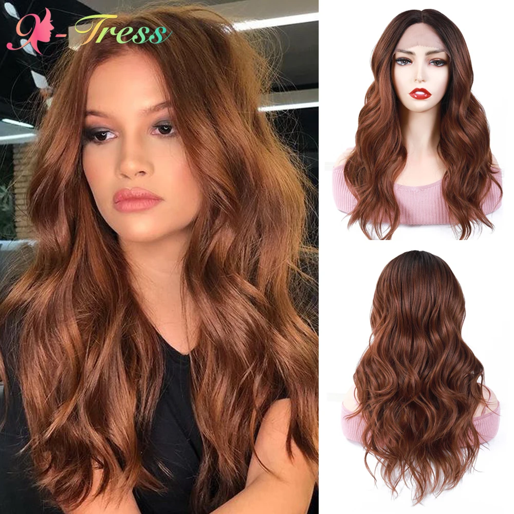 

Honey Blonde Ombre Synthetic Wigs X-TRESS Middle Part Lace Front Wig for Women Fluffy Long Natural Wavy Heat Resistant Daily Wig