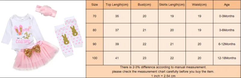 

2020 Newborn Baby Girls Long Sleeve Easter Bunny Tops Romper Tutu Skirt Dress 4Pcs Girl Spring Autumn Outfits Sets 0-18M