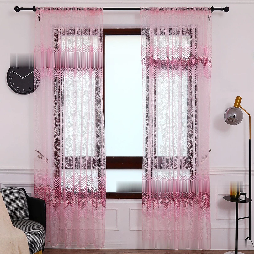 

Pastoral Tulle Leaves Embroidered Voile Curtains for Living Room Window Treatment Sheer Curtains for Bedroom Kitchen Blinds Dra