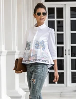 embroidery shirt women summer autumn 2020 new arrival fashion 34 sleeve casual blouses ladies white doll shirt