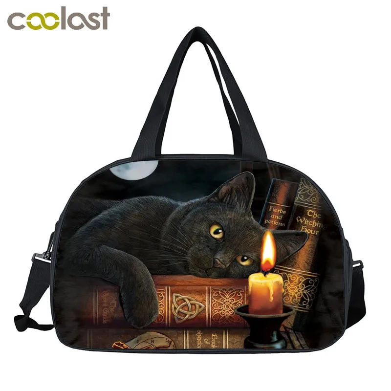 fantasy witch / black cat / fairy print travel bags multifunctional storage bag women handbag casual totes travel duffle bag
