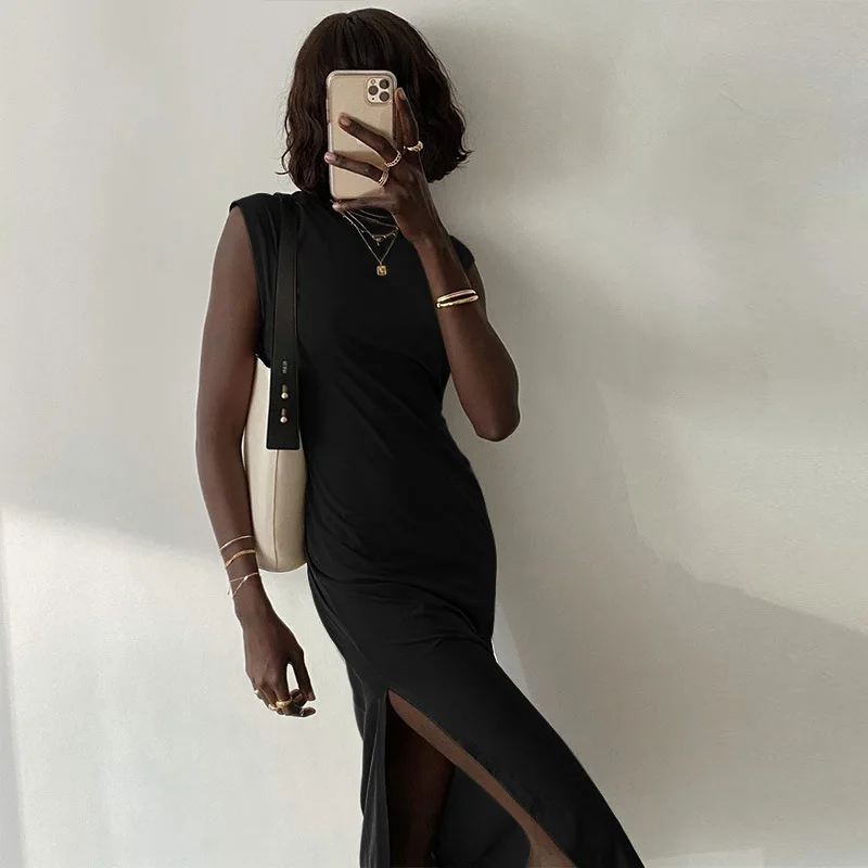 Женское платье с разрезом на ногах однотонное Простое Повседневное весна-лето 2020