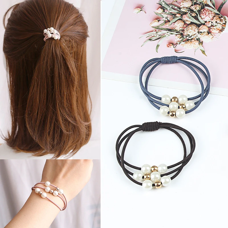 Милые эластичные резинки для волос с жемчужинами девочек в стиле принцессы