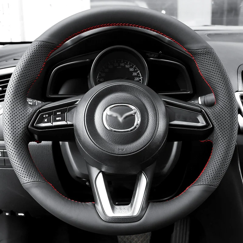 

DIY hand-stitched steering wheel cover fit for Mazda 3/5/6 Atez Angsai cx-30 CX-5 CX-4 CX-7 leather grip cover