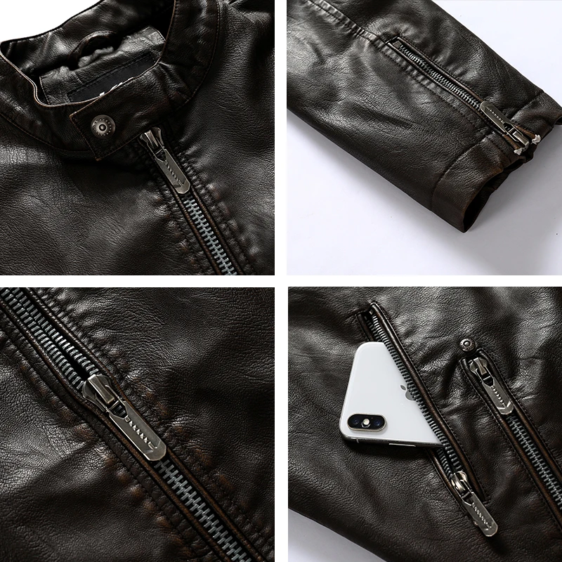 

2021 Mens Motorcycle Jacket Autumn Winter Men New Faux PU Leather Jackets Casual Embroidery Biker Coat Zipper Fleece Jacket