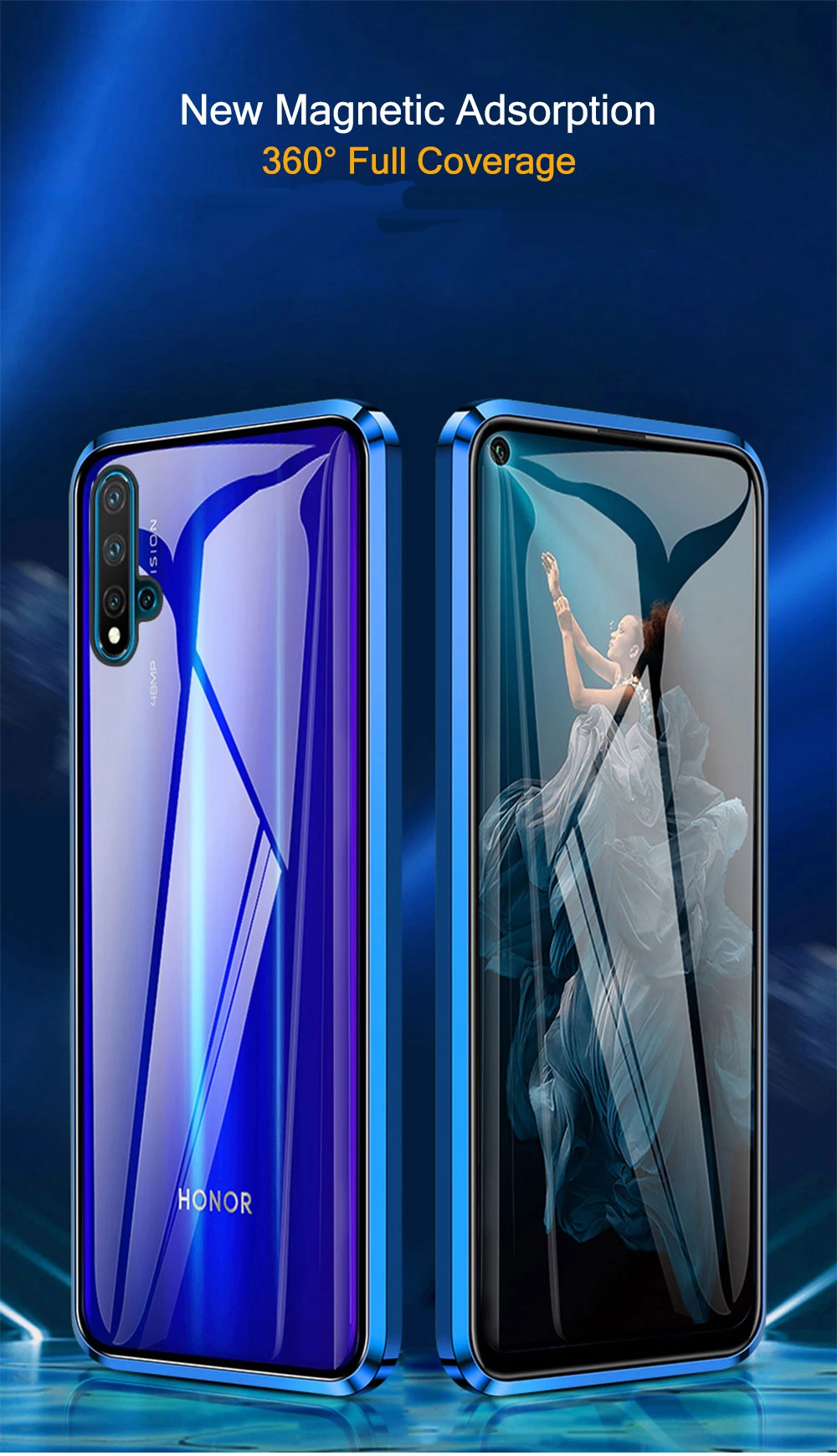 double sided 360 full metal magnetic phone case for honor 8x 8s 10 lite v10 20s 20e 9x pro 9c 9a x10 30 v40 tempered glass free global shipping