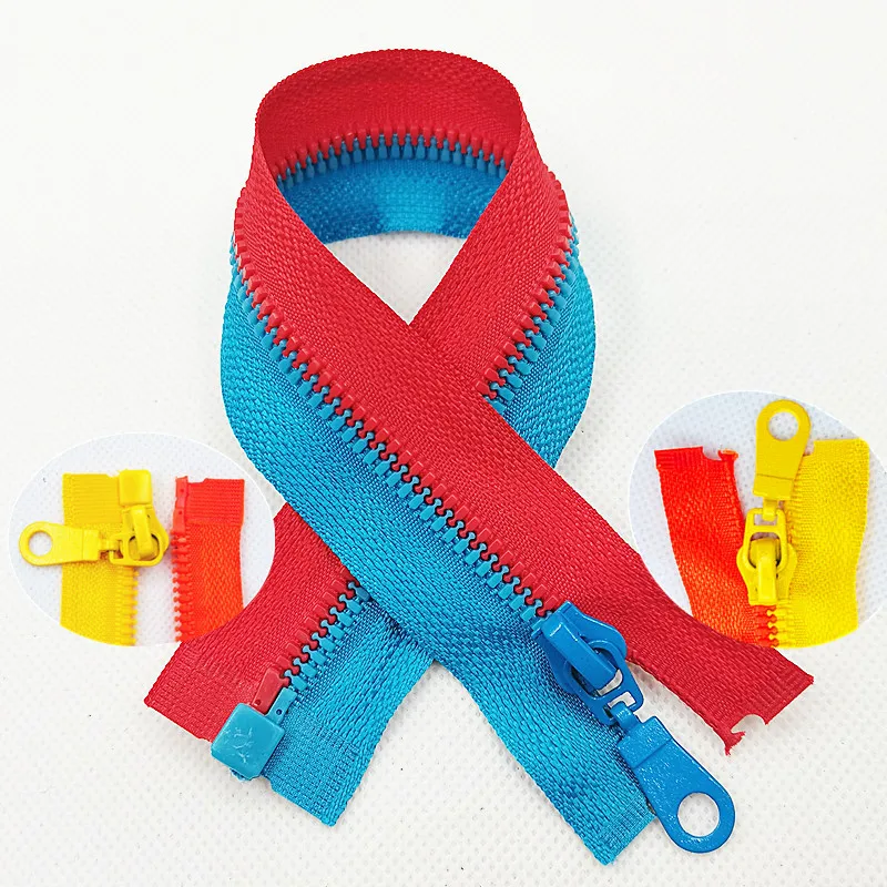 

2Pcs 5#25-70 Cm(Red&Blue) Detachable Resin Zipper Opening Automatic Ecological Locking Plastic Zipper For Sewing Suit