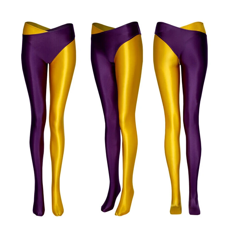 Women Shiny Glossy Seperated 2 Legs Pantyhose Open Crotch Sports Yoga Stockings high waist Sparkle Sexy Oil Shiny Tights