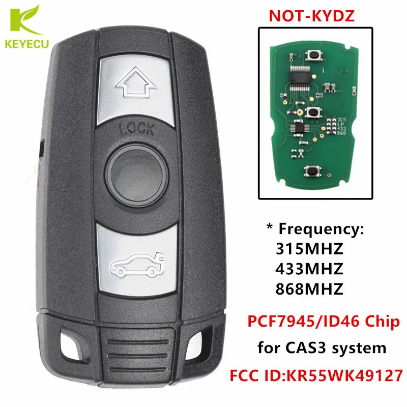 Запасной дистанционный ключ KEYECU 868/433/315 МГц ID46 чип для BMW 1/3/5/M3 Z4 X5 X6 Series CAS3 без