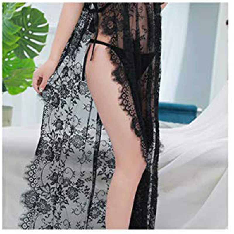 Прозрачная кружевная ночная рубашка Ohyeahlover с коротким рукавом и поясом женская