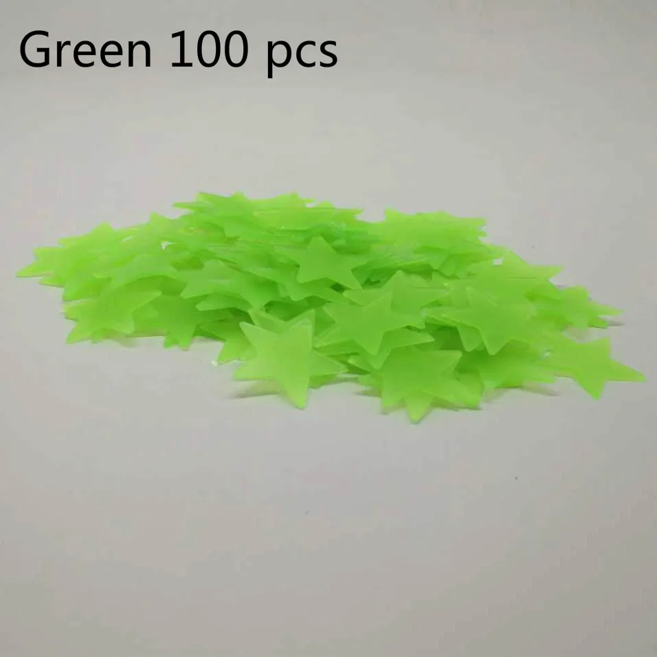 Детская комната наклейки на стену 100 шт 3D звезды светятся в темноте Светящиеся Настенные светящиеся наклейки для гостиной украшения дома - Цвет: Зеленый